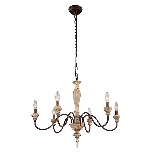 6 Light 28in Farmhouse French Country Chandelier for Dining Room (Brown)