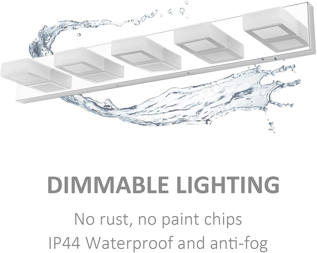 Dimmable Chrome Bathroom Light Fixtures 5 Lights Modern LED Vanity Light Fixtures Acrylic Stainless Steel Chrome Bathroom Vanity Wall Lighting Over Mirror (Chrome-Dimmable / 34 inch)