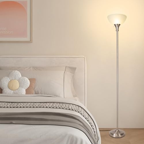 Floor Lamp Frosted White Glass Bowl Shade (Bowl Shade Lamp-Brushed Nickel)