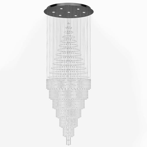 D59''X H120'' Extra Large Chandelier for High Ceilings Crystal Raindrop Chandeliers Tier Crystal Chandelier for Villa Entrance Foyer LED Dimmable 2700K (Black / D59"X H120")