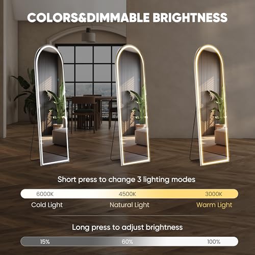 16"x60" Arched LED Full Length Mirror with Stand (Led-white Arched / 60"L x 16"W)