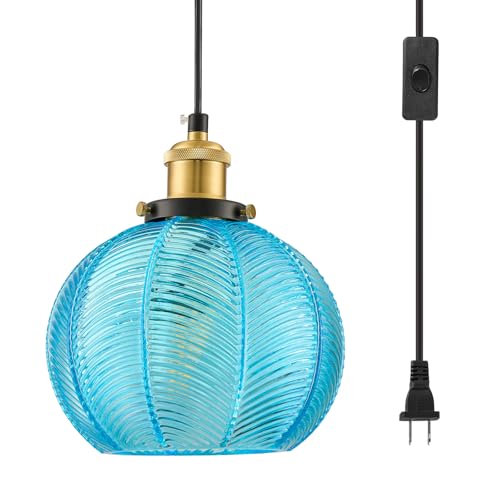 Plug in Ribbed Glass Pendant Light