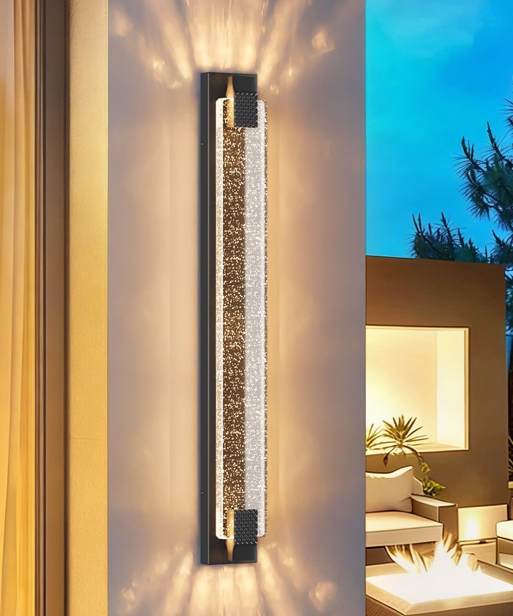 Aipsun 39.4" Black Outdoor Wall Sconce Modern LED Crystal Exterior Light (Black / 39.4 inch)