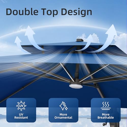 10x13FT Patio Cantilever Outdoor Offset Umbrella with LED Lights (Navy)