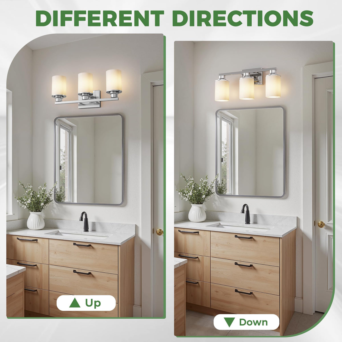 Bathroom Vanity Light Over Mirror Modern Nickel Milk Glass 17Inch (Nickel & Milky White / 3-Light (17inch))