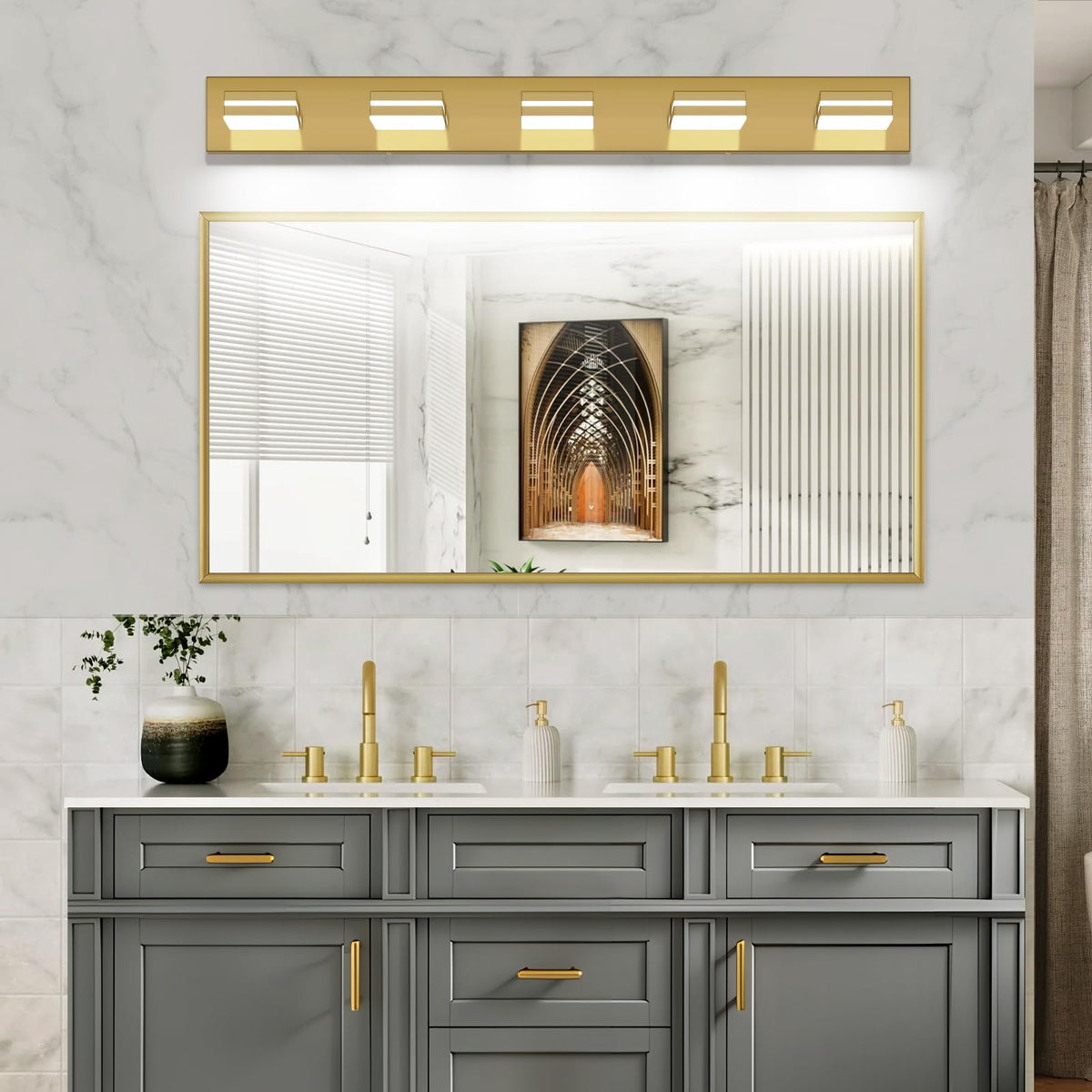LED Modern Bathroom Vanity Light Fixtures (5-Light, 40-Inch / Brass, 100%-0% White)