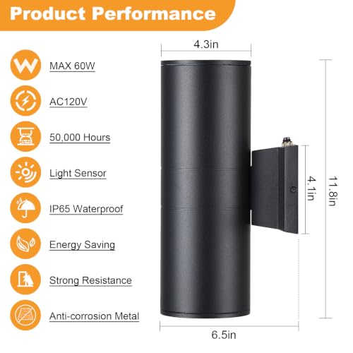 Dusk to Dawn Outdoor Lighting Sensor Wall Lights 2 (Black)