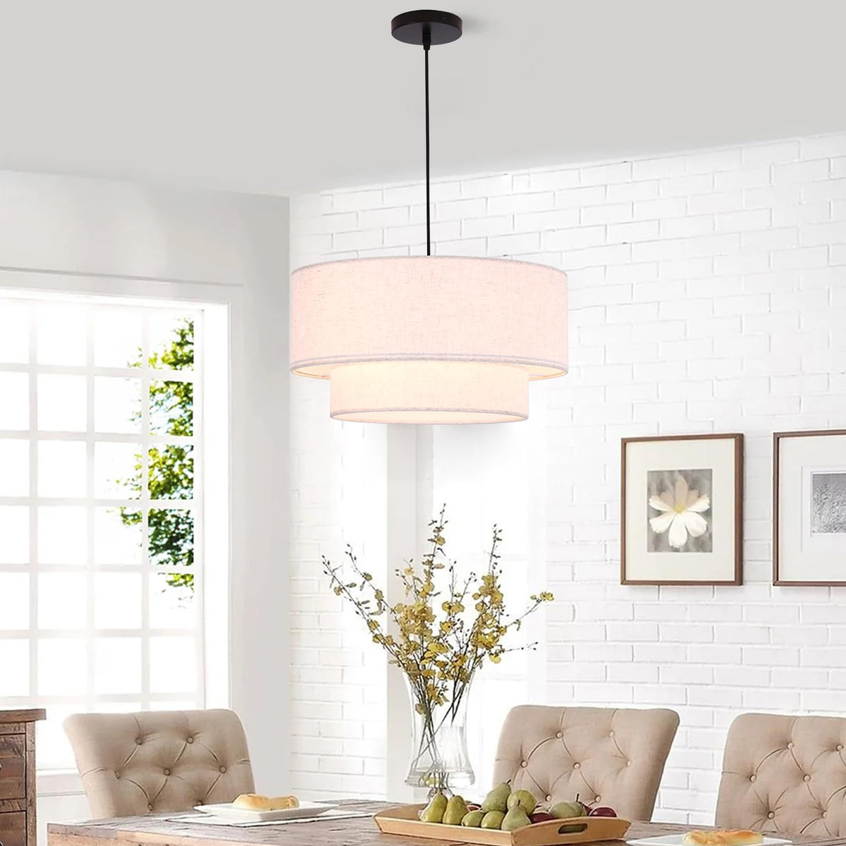 Drum Pendant Light (Hardwired / Beige)