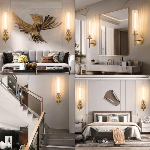 19.5" Knurled‑Craft Hardwired Brass Wall Sconce (Brass-Water Ripples / 19.5″-1 Pack)