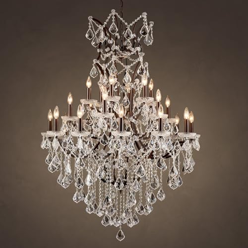 24 Lights Large Crystal Chandeliers Maria Theresa Chandelier for High Ceilings Vintage Chandelier Light Fixture Foyer Hallway Entryway Staircase 55.1" H x 39.4" D (Brown / 24 Lights)