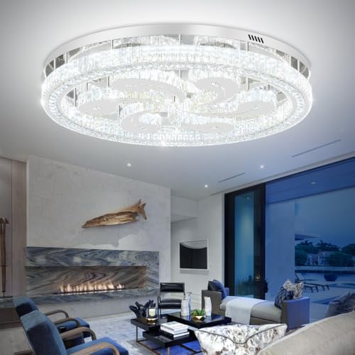 Modern Crystal Chandeliers for Dining Room Flush Mount Ceiling Chandelier for Living Room