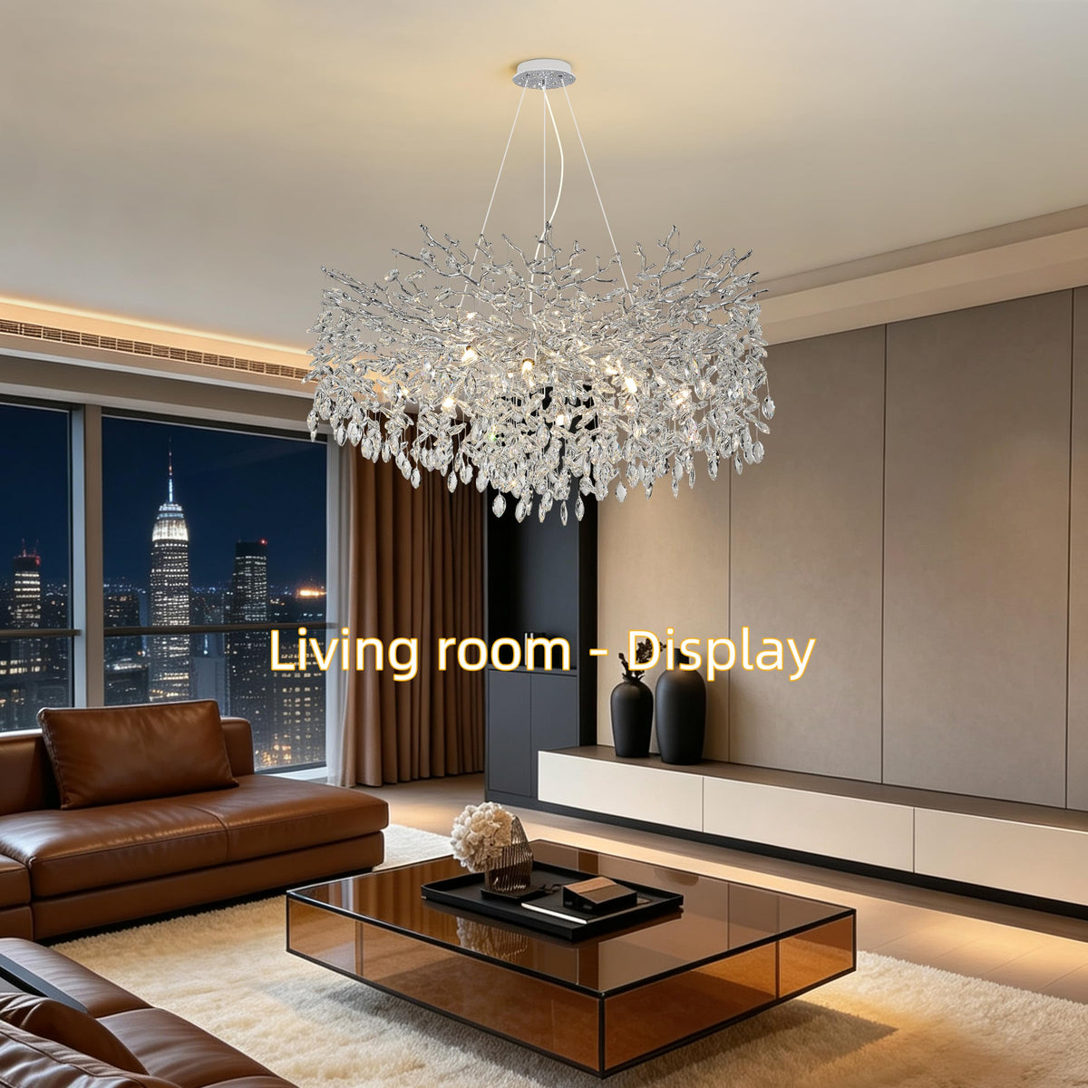 Modern Crystal Tree Branches Chandelier (Silver / Round 40")