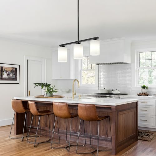 Modern Island Lights for Kitchen Black Chandelier Dining Room Light Fixture (3-Light White Glass)