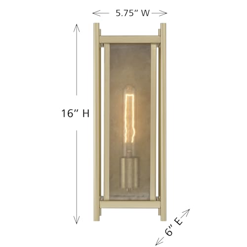 5-3804-344 Jacobs Mid-Century Modern Clear Mica Glass Outdoor Wall Lantern, 1-Light 60 Watt, 16" H x 6" W, Serene Brass (16" Height / Serene Brass)