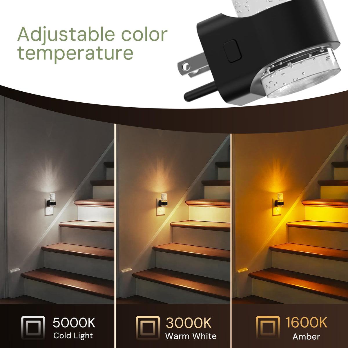 Night Lights Plug into Wall (Black Ring-3CCT-Mini / 4 Pack)