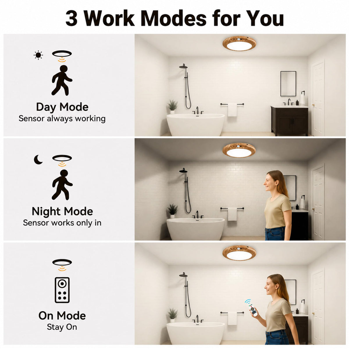 Wireless Rechargeable Ceiling Light with Remote (Light Wood / 8 Packs)