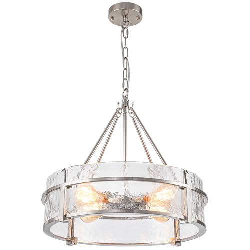 Glass Chandelier Textured Crystal Drum Kitchen Island Ceiling Light Fixtures