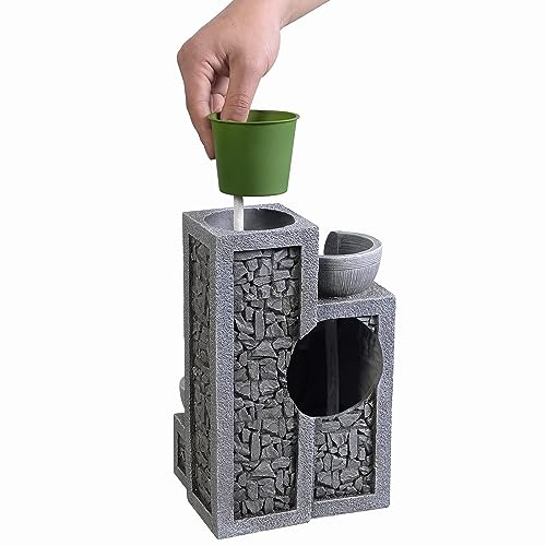 Indoor Tabletop Water Fountain (Gray 3-tier Bonsai / 7"L x 6"W x 10"H)