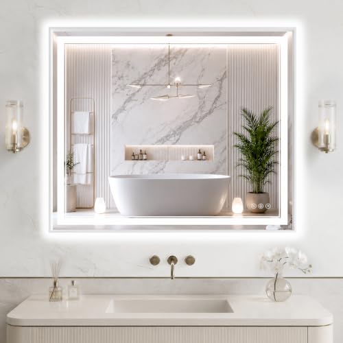 36"x40" LED Bathroom Mirror with Lights (White / 40"L x 36"W)