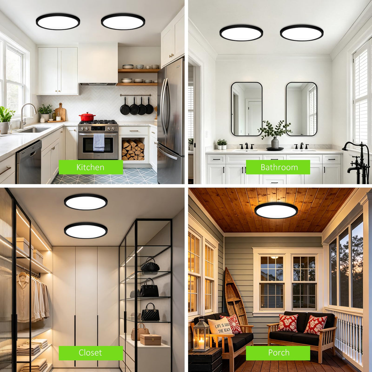 LED Flush Mount Ceiling Light 15in Thin 3CCT Black Wired (15Inch-1 Pack / Black)