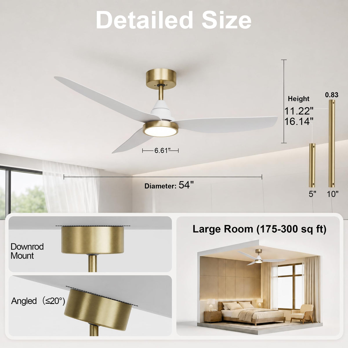 2 Pack 54 Inch Ceiling Fan with Lights (White & Gold / 54 inch)