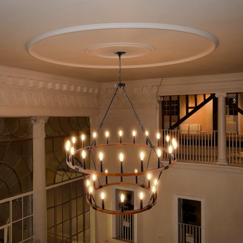 2 Tier 48'' Solid Wood Chandelier 32 (Wooden / 32-Light 48")