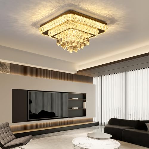 Crystal Chandeliers Modern Led Luxury Bedroom Ceiling Light Flush (Silver / 25 Inches)