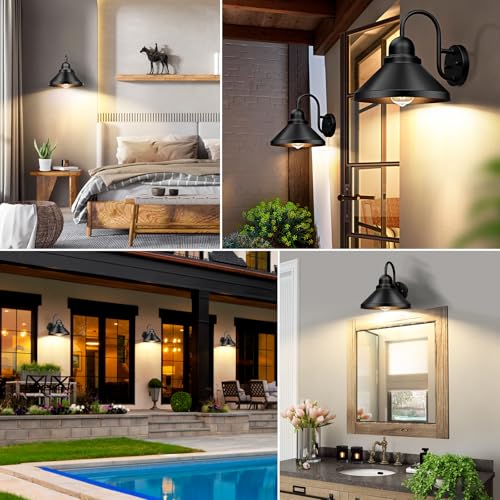 Gooseneck Outdoor Wall Sconces (Black / 10.12IN)