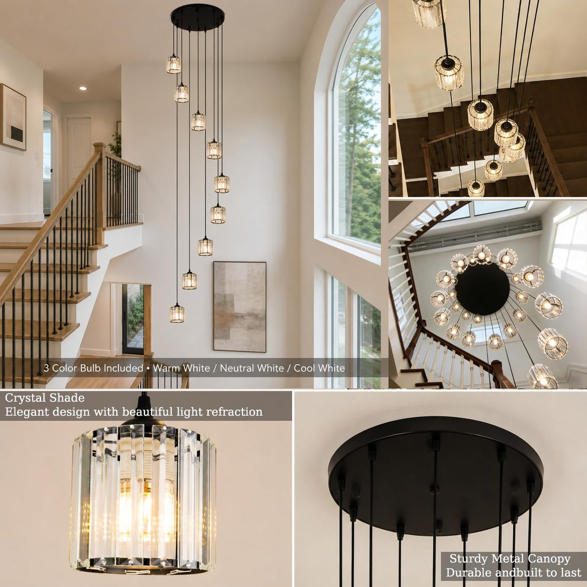 Modern High Ceiling Chandelier 6 Lights Black Chandelier for Entryway 180cm (6 lights)