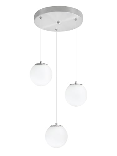 3 Light Globe Pendant Light for Kitchen Island Silver Pendant Light Fixtures with White Glass Globe Hanging Lights for Bedroom (Silver-White / Globe 3-Light)