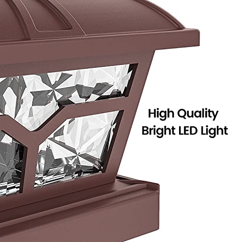 Solar Post Cap Lights Outdoor 2 Modes (Brown / 4 Pack)