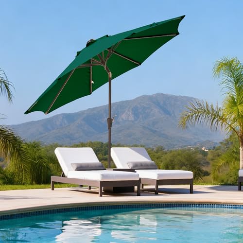 9' Patio Umbrella with lights Outdoor Umbrella Patio for deck green (Green / 9FT)