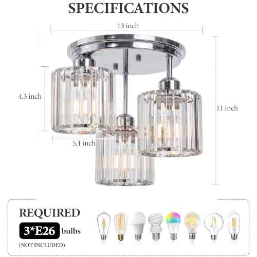 13" Crystal Semi Flush Mount Ceiling Light (Chrome)