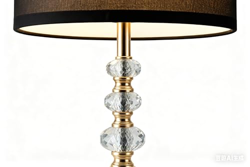 Modern Crystal Table Lamp with Gold Base & Black Fabric Shade (Crystal bead column+Black)