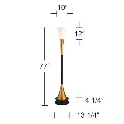 Piazza Brass and Black Torchiere 77" Tall Floor Lamp with Black Riser (Black and Gold - Riser Included)