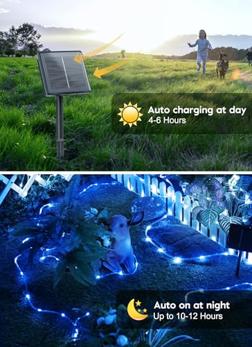 2 Pack Total 78FT 200LED Solar Rope Lights (Blue / 100 LED 2PACK)
