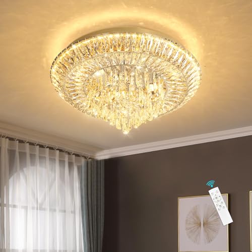 Modern LED Chandelier Crystal Ceiling Light Fixture Raindrop Chandeliers Dimmable Lighting for Living Room Dining Room Entryway Bedroom Gold (Gold / W24")