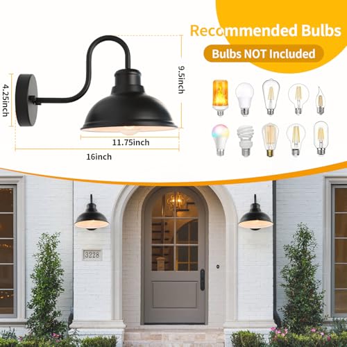 12" Barn Light Outdoor Wall Lights 2 Pack Large Exterior Lighting Fixtures (11.75*9.5*16 inches)