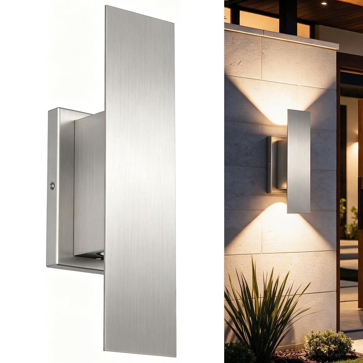 1 Pack Nickel Outdoor LED Up Down Wall Sconce (Brushed Nickel)