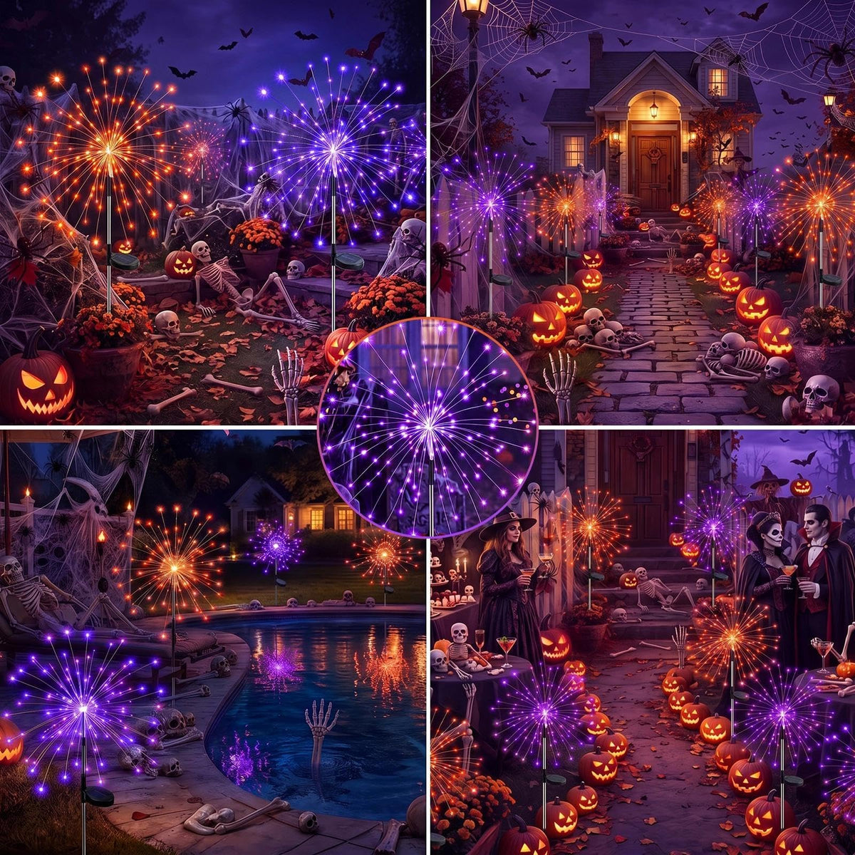 Solar Firework Lights (Halloween Orange & Purple Set / 6 Pack)