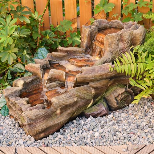 35 L Wood Grain Cascading Garden Outdoor Water Fountain with LED (34.5" L)