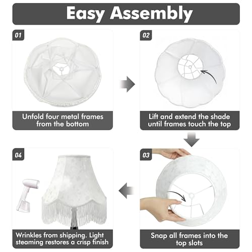 White Bell Fringe Lamp Shade (White Tassels — 1 Pack / Medium — 6" x 13" x 10.6")