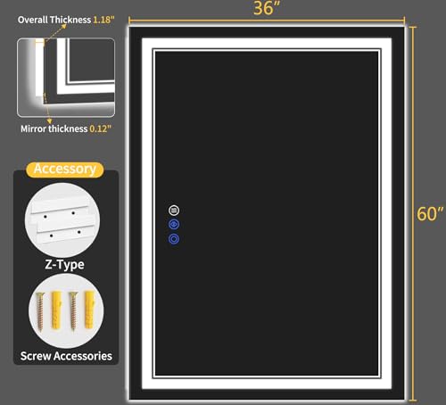 36"x60" LED Bathroom Mirror with Lights (36"L x 60"W)