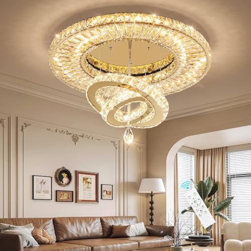 Modern Chandelier for Living Room Light Indoor LED Dimmable Lights Ceiling Chandeliers for Dining Room Bedroom Entryway Gold 60W LEDs Fixtures 4800 Lumens (Gold / W32")