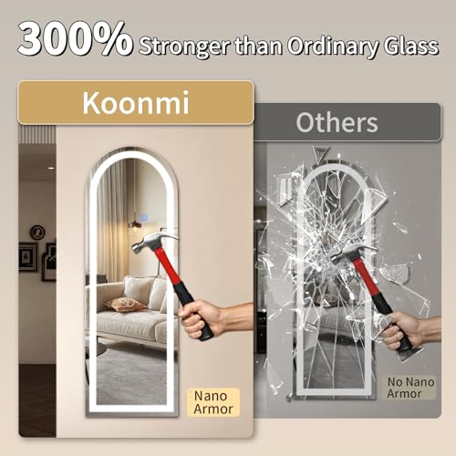 Full Length Mirror with LED Lights 65"x26" with Dimming & 3 Color Lighting (Standing Mirror-arched / 65"L x 26"W)