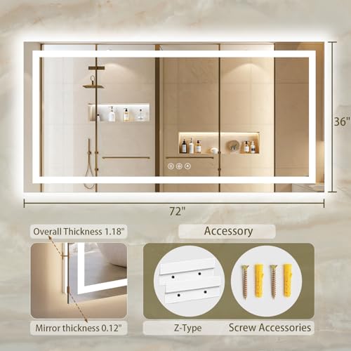 72X36 LED Bathroom Mirror with Lights (72"L x 36"W)