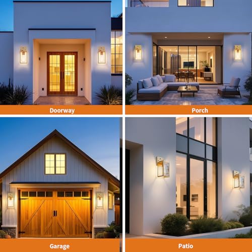 2 Pack Gold Dusk to Dawn Outdoor Front Porch Light Fixtures Wall Mount (Gold / Small-10.24'')