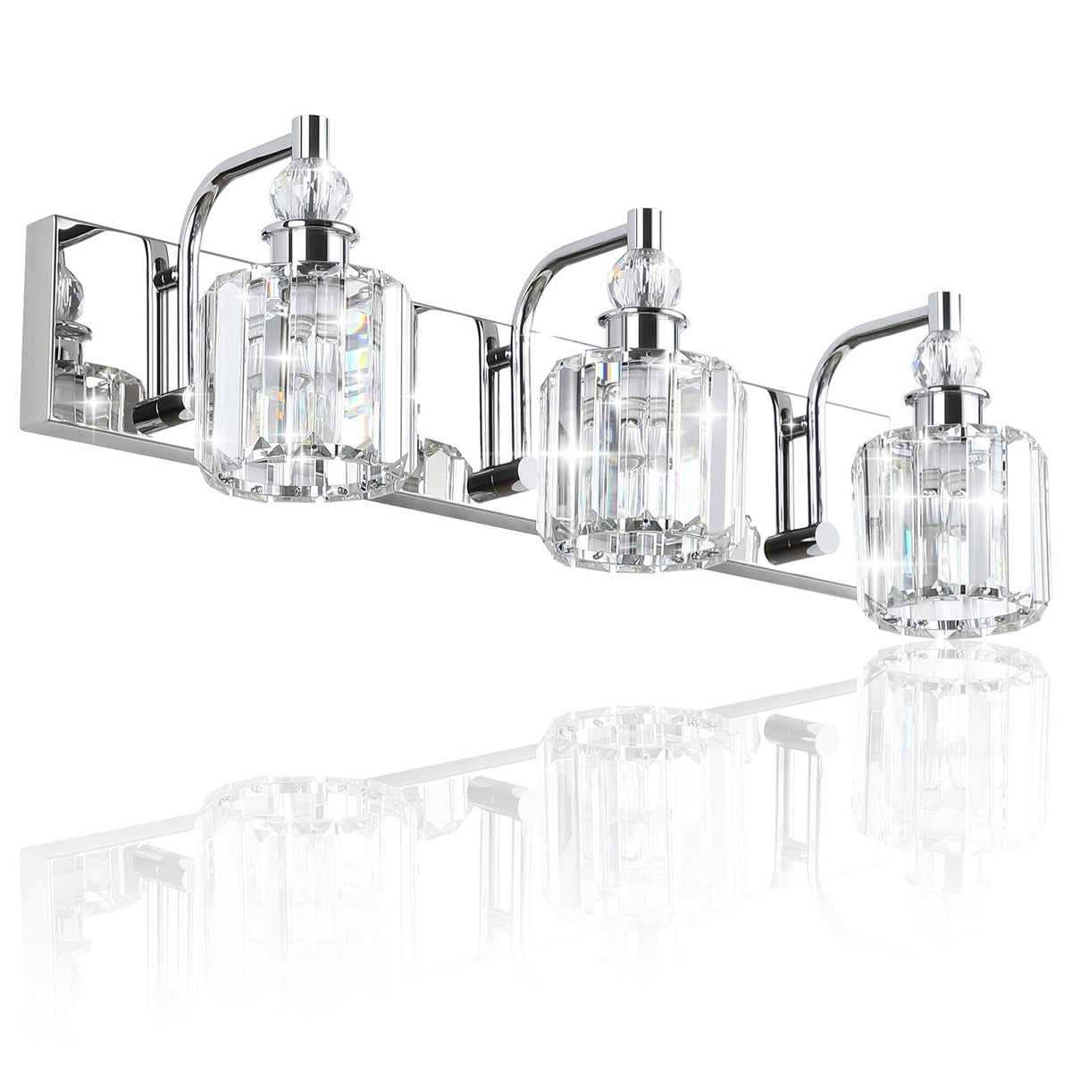 Crystal Vanity Light Fixtures 3 Light Modern Crystal Bathroom Lights Fixtures Over Mirror Stainless Steel Chrome Vanity Light for Bathroom Wall Lights Fixtures (Chrome / 24 inch)