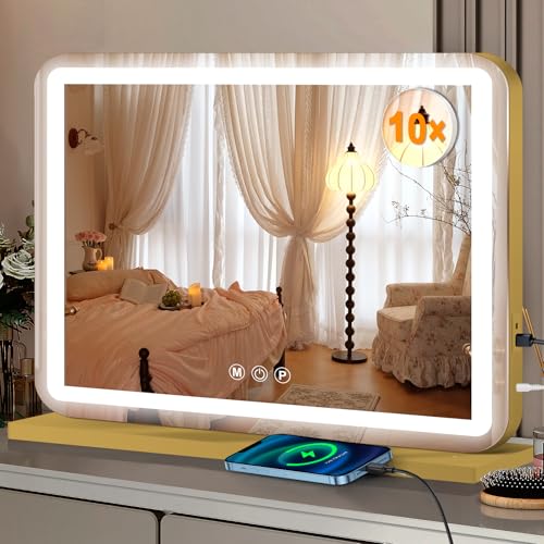 23"x18" Gold Vanity Mirror with Lights (Gold / 23"L x 18"W)