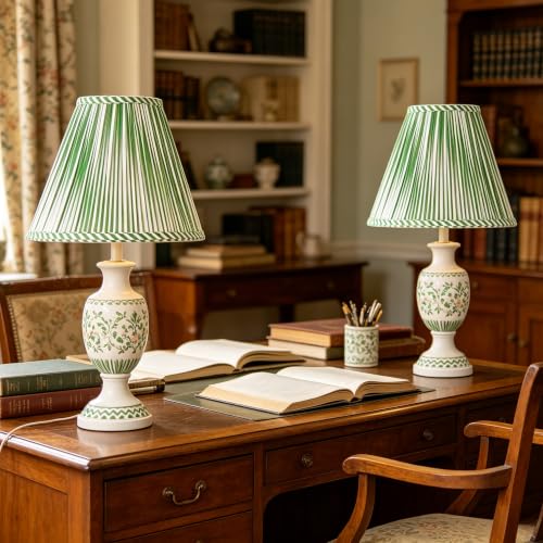 Lamp Shades White Green Polyester Set of 2 Bell Shade 6"×13"×9.8" (Green-2 Pack / 6*13*9.8in)